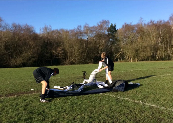 A professional football goal that you can inflate in 90 seconds