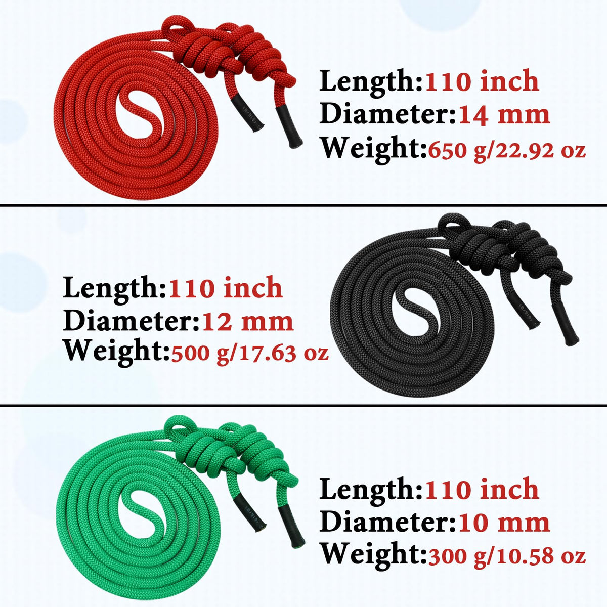 3 Pcs Flow Fitness Training Ropes  for Men &amp; Women - 9 ft